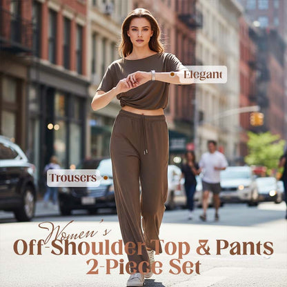 Dames lounge set met blote schouder top en broek