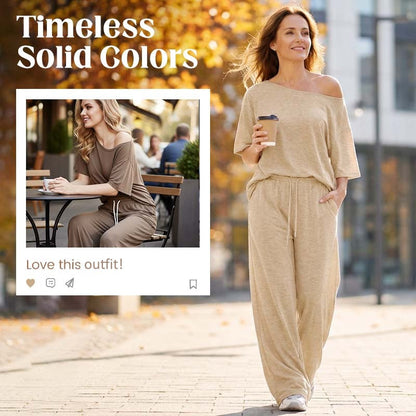 Dames lounge set met blote schouder top en broek