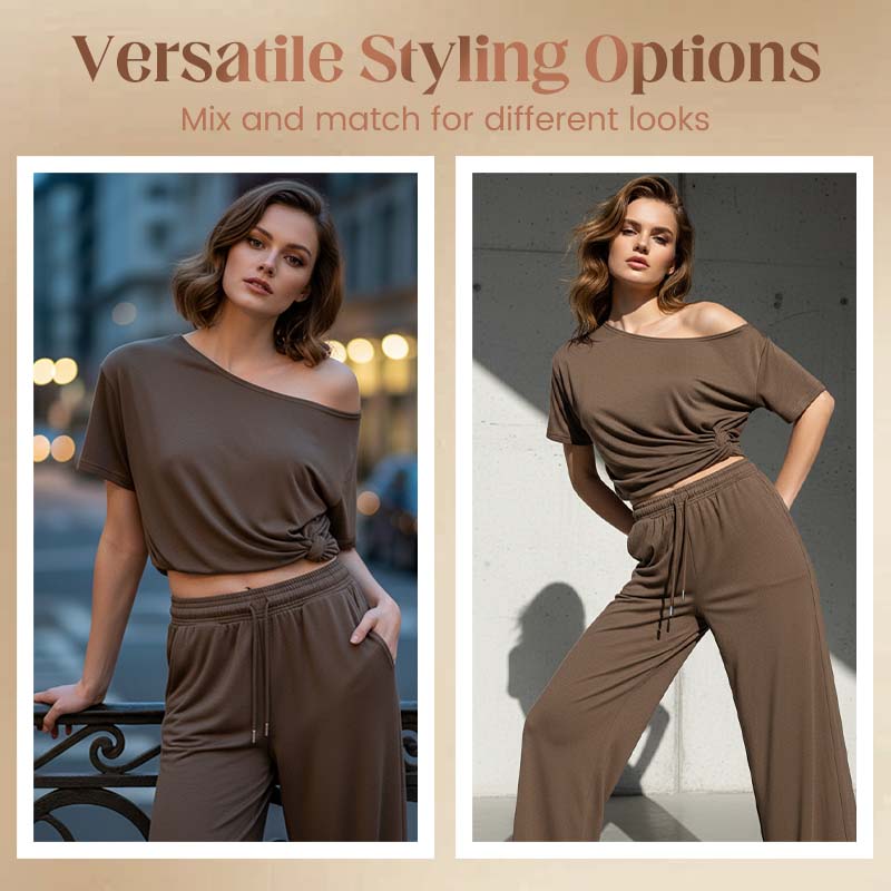 Dames lounge set met blote schouder top en broek
