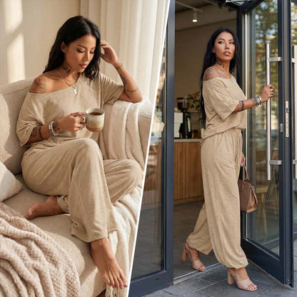 Dames lounge set met blote schouder top en broek