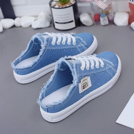 Dames denim muiltjes met comfortabele zool