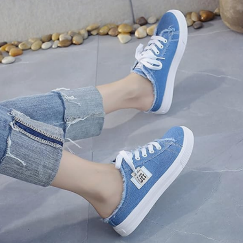 Dames denim muiltjes met comfortabele zool