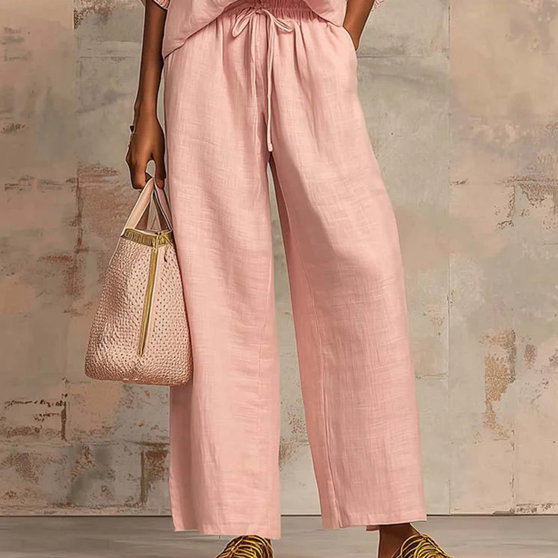 Tweedelige Dames Casual Set met Rits en Wijde Pijpen | LF10337455YGLS