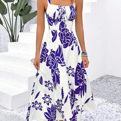 Luchtige dames zomerjurk met bloemenprint en spaghettibandjes