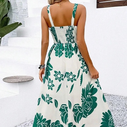 Luchtige dames zomerjurk met bloemenprint en spaghettibandjes