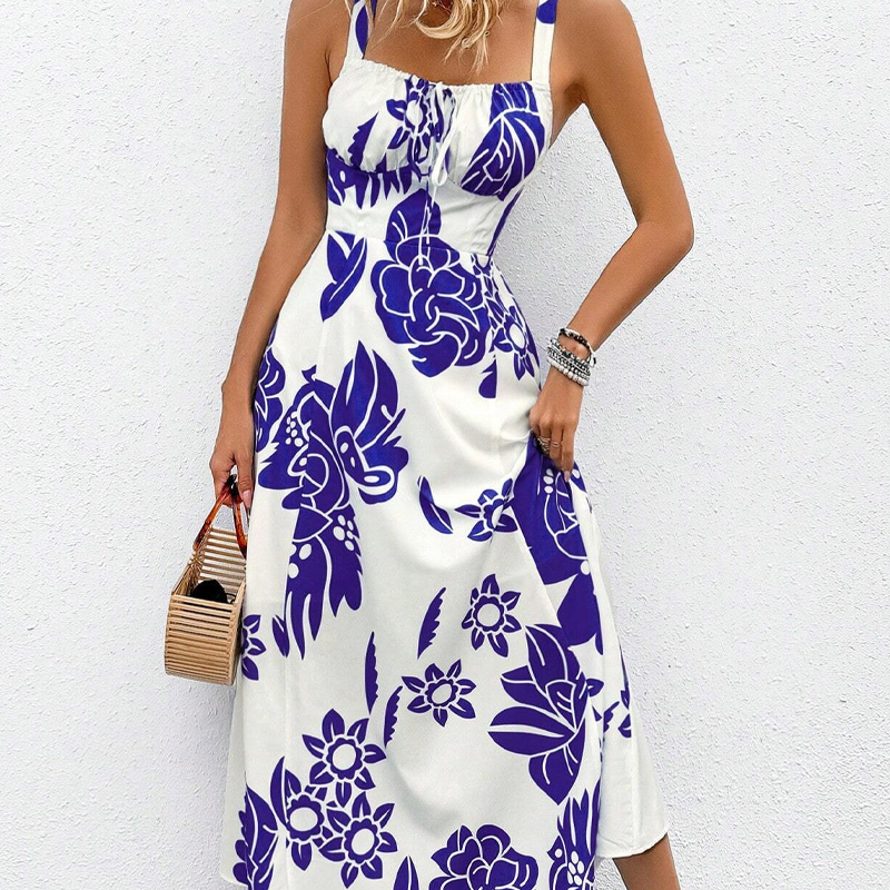 Luchtige dames zomerjurk met bloemenprint en spaghettibandjes
