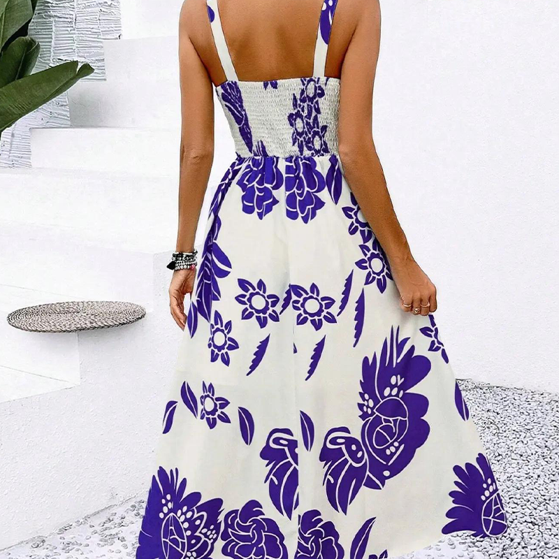 Luchtige dames zomerjurk met bloemenprint en spaghettibandjes