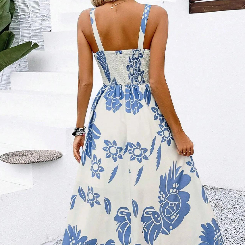 Luchtige dames zomerjurk met bloemenprint en spaghettibandjes