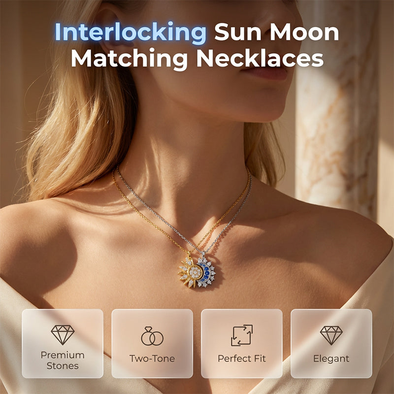 Tweekleurige zon- en maanhalsketting met strass steentjes