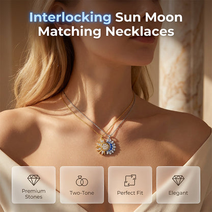Tweekleurige zon- en maanhalsketting met strass steentjes