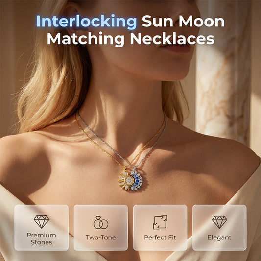 Tweekleurige zon- en maanhalsketting met strass steentjes