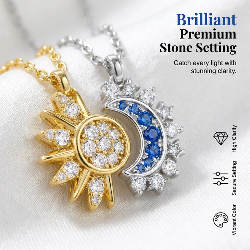 Tweekleurige zon- en maanhalsketting met strass steentjes