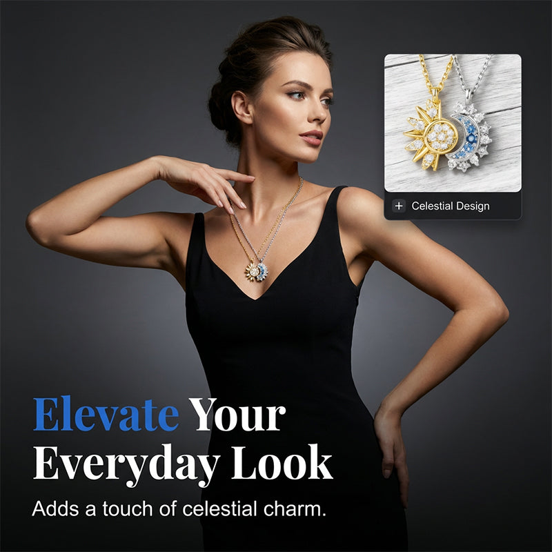 Tweekleurige zon- en maanhalsketting met strass steentjes
