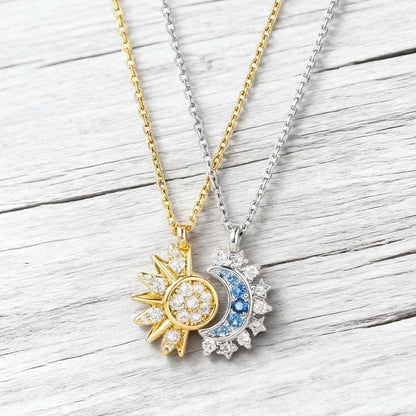 Tweekleurige zon- en maanhalsketting met strass steentjes