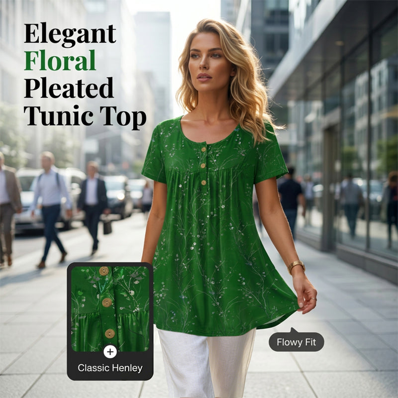 Dames tuniek top met bloemenprint en plooien