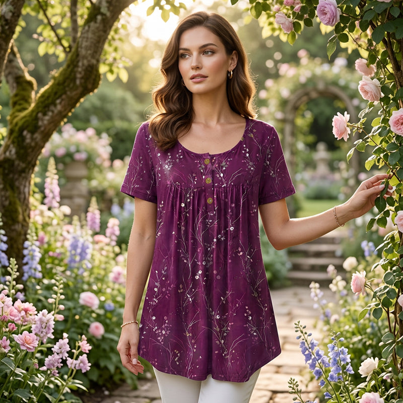 Dames tuniek top met bloemenprint en plooien