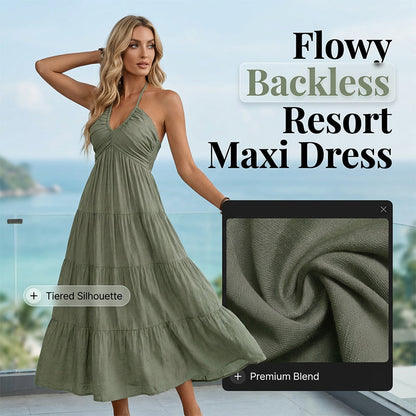 Dames maxi-jurk met halternek en open rug | LF10333491LVSS