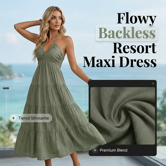 Dames maxi-jurk met halternek en open rug | LF10333491LVSS