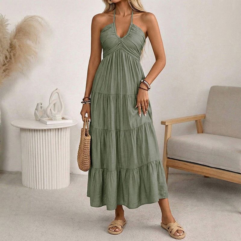 Dames maxi-jurk met halternek en open rug | LF10333491LVSS