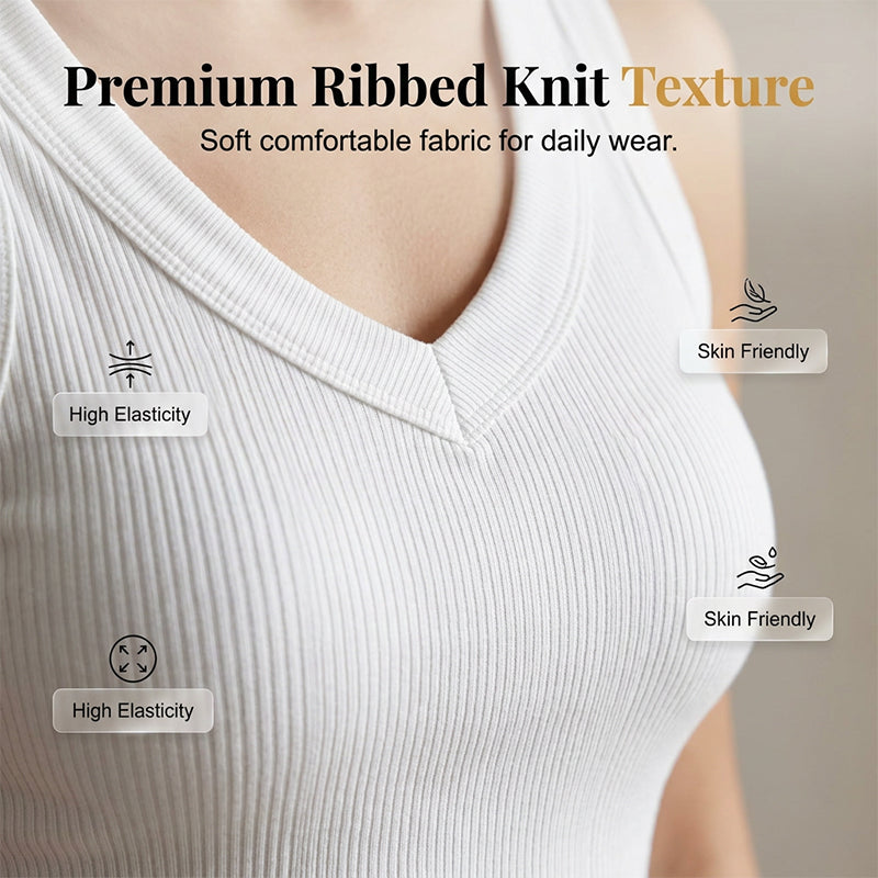 Geribbelde dames tanktop met V-hals