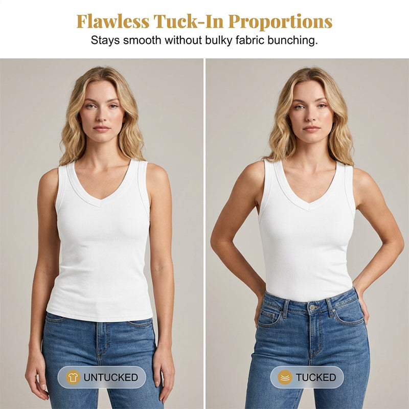 Geribbelde dames tanktop met V-hals