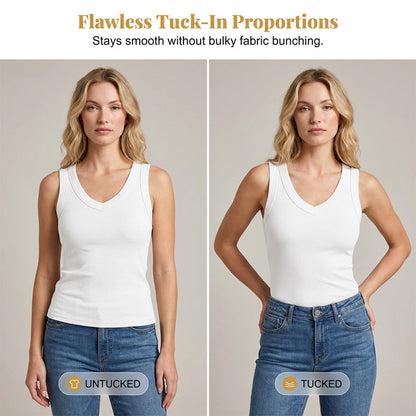 Geribbelde dames tanktop met V-hals