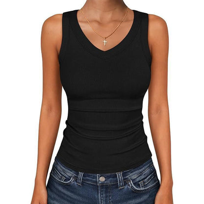 Geribbelde dames tanktop met V-hals