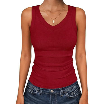Geribbelde dames tanktop met V-hals