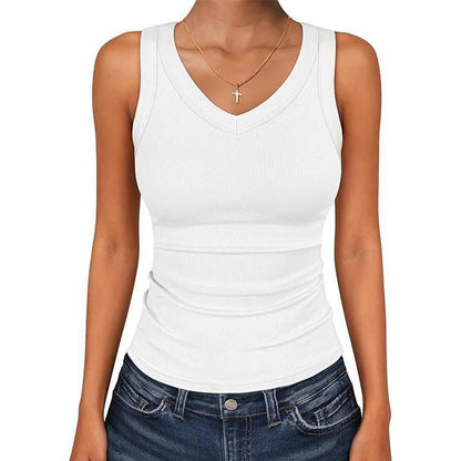 Geribbelde dames tanktop met V-hals