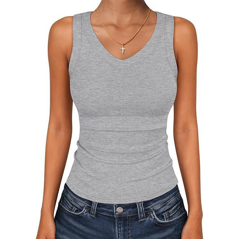 Geribbelde dames tanktop met V-hals