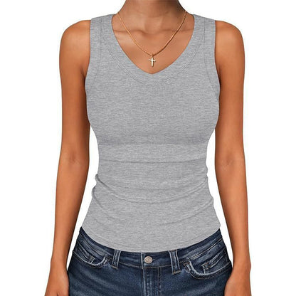 Geribbelde dames tanktop met V-hals