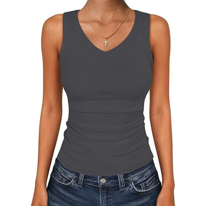 Geribbelde dames tanktop met V-hals