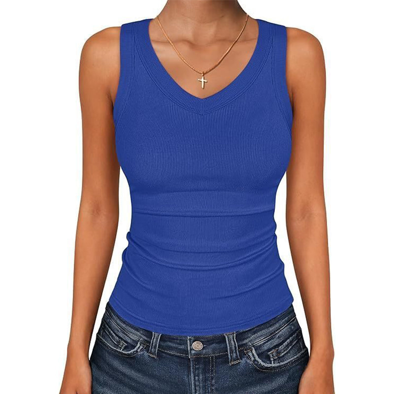 Geribbelde dames tanktop met V-hals