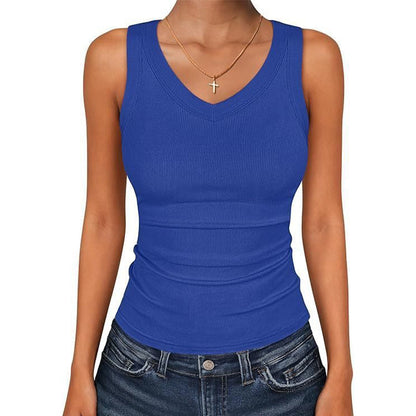 Geribbelde dames tanktop met V-hals