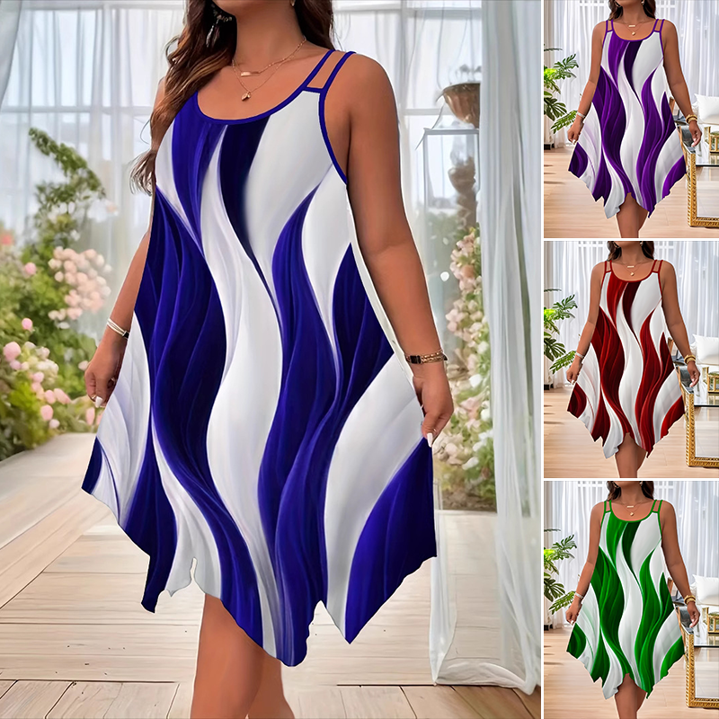 Mouwloze dames midi-jurk met dubbele bandjes