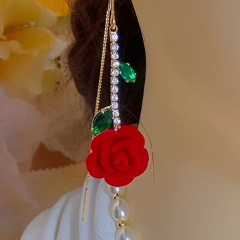 Elegante threader oorbellen met rozenontwerp