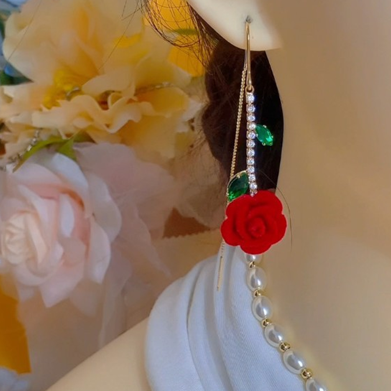 Elegante threader oorbellen met rozenontwerp