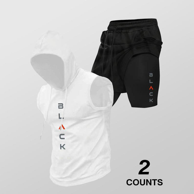 Mouwloze Heren Sportset met Hoodie en Korte Broek
