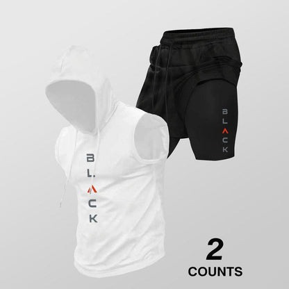 Mouwloze Heren Sportset met Hoodie en Korte Broek