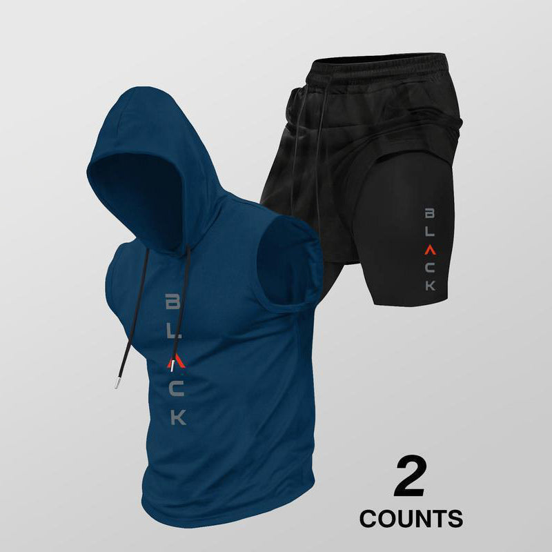 Mouwloze Heren Sportset met Hoodie en Korte Broek