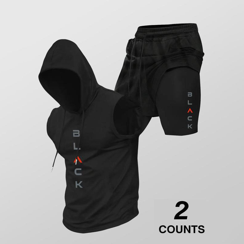 Mouwloze Heren Sportset met Hoodie en Korte Broek