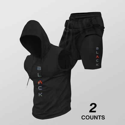 Mouwloze Heren Sportset met Hoodie en Korte Broek