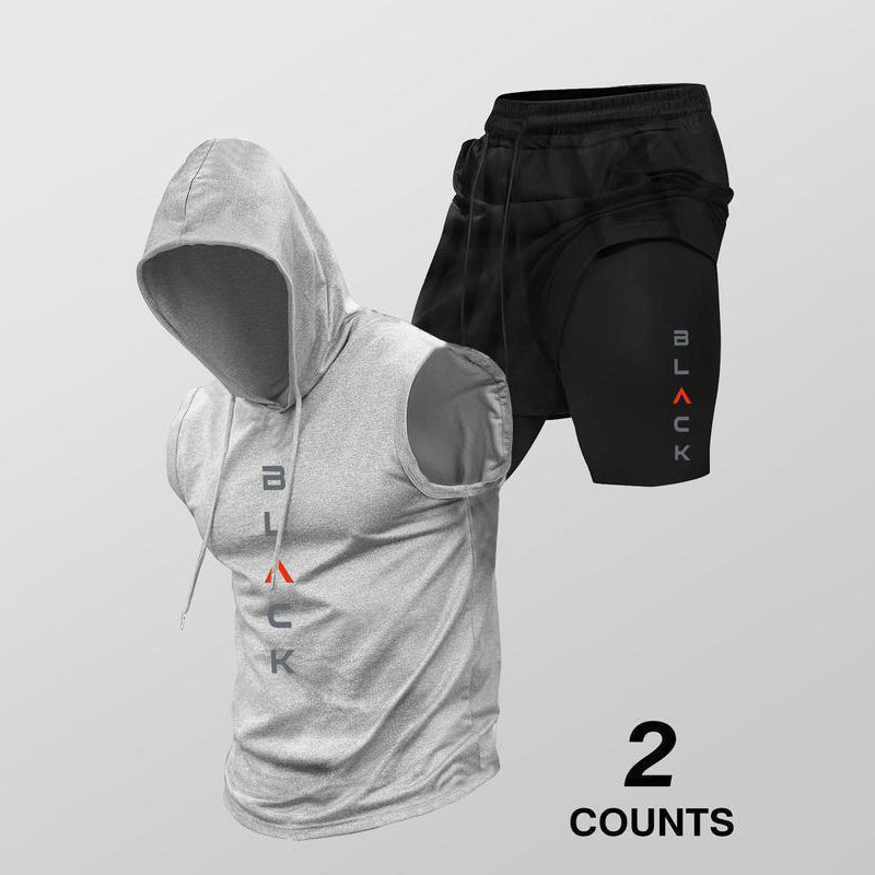 Mouwloze Heren Sportset met Hoodie en Korte Broek