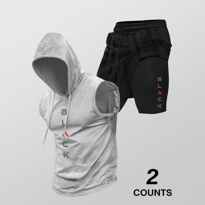 Mouwloze Heren Sportset met Hoodie en Korte Broek