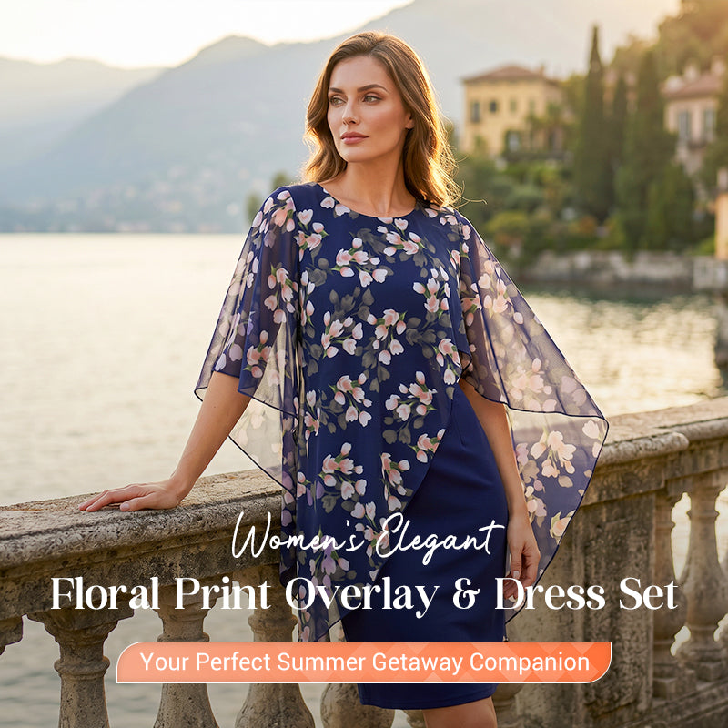 Elegante tweedelige damesjurk met bloemenoverlay | LF10274176LANS
