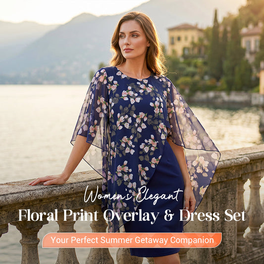 Elegante tweedelige damesjurk met bloemenoverlay | LF10274176LANS