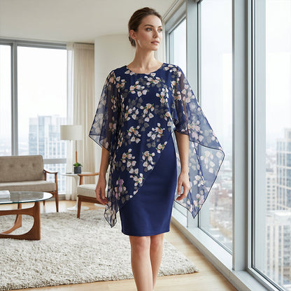 Elegante tweedelige damesjurk met bloemenoverlay | LF10274176LANS