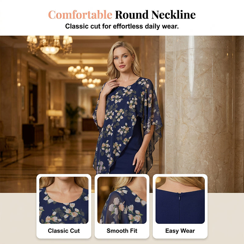 Elegante tweedelige damesjurk met bloemenoverlay | LF10274176LANS