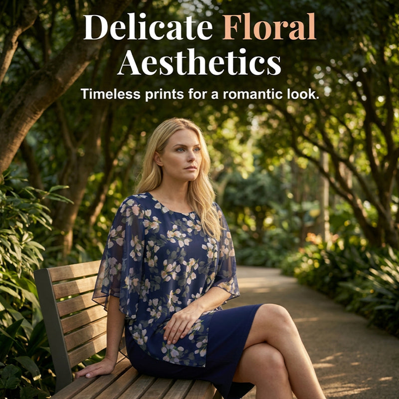 Elegante tweedelige damesjurk met bloemenoverlay | LF10274176LANS