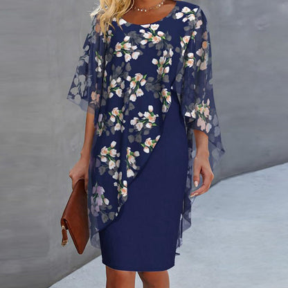 Elegante tweedelige damesjurk met bloemenoverlay | LF10274176LANS